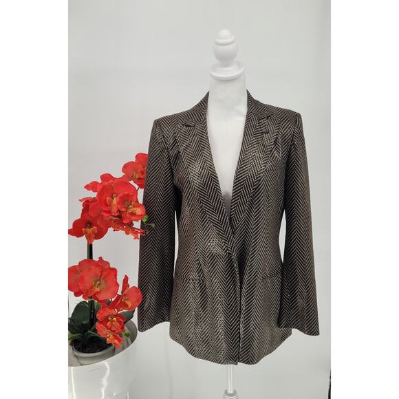 VTG Harve Benard Brown Herringbone Blazer Size 8 Old Money Glam Boss Lady Retro - Picture 2 of 9